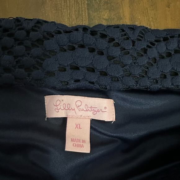 LILLY PULITZER Jade Mini Dress Navy Blue Off The Shoulder Cocktail - Picture 9 of 12